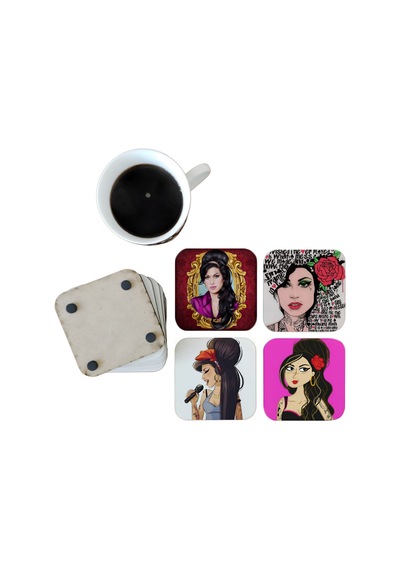Amy Winehouse Dekoratif Ahşap Bardak Altlığı Seti 0107 Çok Renkli