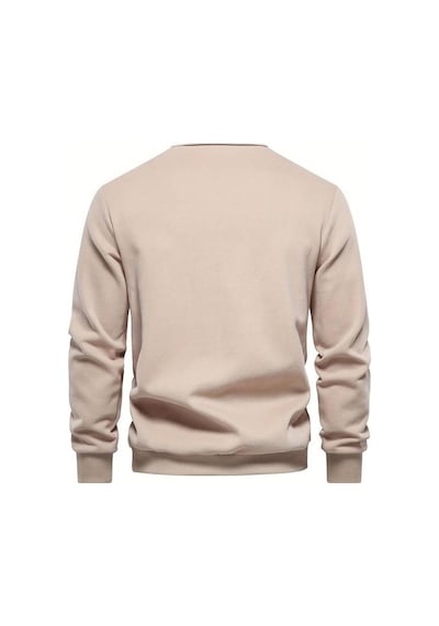 Ghassy Co. Erkek Retro Renk Bloklu Pamuklu Gömlek Yaka Sweatshirt Bej