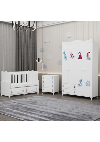 Elegant Yıldız 4 Bebek Odası Takımı - Denizci Beyaz