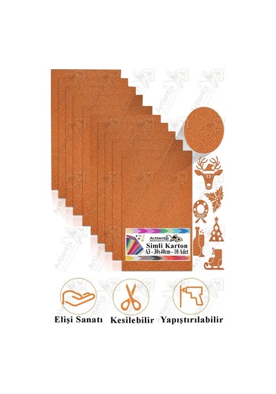 Turuncu Simli Karton A3 30x40 Cm 10 Lu 1 Paket Simli Fon Kartonu Parıltılı Kağıt Anasınıfı Kreş Etkinlik Proje Diğer