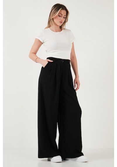 Lela Wide Leg Yüksek Bel Geniş Paça Palazzo Bayan Pantolon 5866290 Siyah