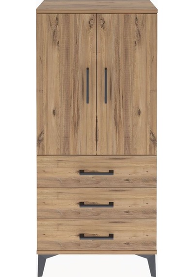 Arges Dolap 3 Raflı 3 Çekmeceli 2 Kapaklı 60x30x134 Çam-çam Çam