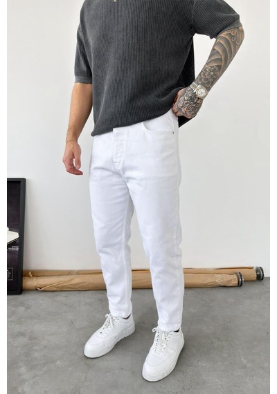 Beyaz Basic Boyfriend Pantolon