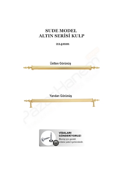 Sude Model Altın Altın Serisi Lüks Mobilya Kulpu 128 Mm - 160 Mm - 192 Mm - 224 Mm Seçenekli, Seçtiğiniz Ebat 2 Adet Gelir Altın 224mm