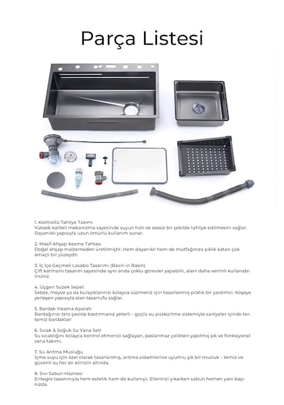 Robo Dijital Akıllı Eviye Seti Koyu Gri