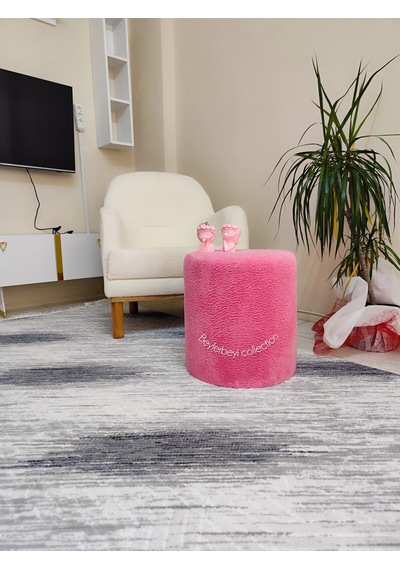 Puf , Pembe Peluş ,makyaj Pufu Puf Sandalye Ayak Uzatma Pufu 45 Cm Yükseklik Pembe