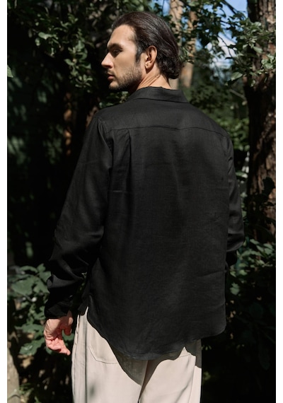 Mai Collection Mai Studios Co. Ombretta Siyah Keten Oversize Erkek Gömlek Siyah