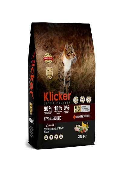 Klicker Tahılsız Yetişkin Kedi Maması Kısırlaştırılmış Tavuklu 300gr