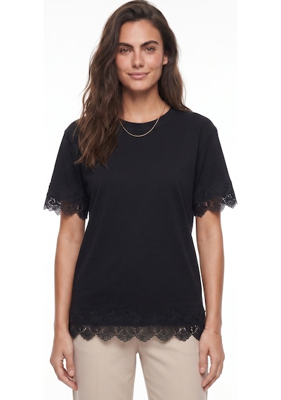 Onloox Kadın Siyah Siyah Pamuklu Bisiklet Yaka Oversize Kısa Kollu Kol Ve Etek Ucu Dantel Detaylı T-shirt Onloox Kadın Siyah Siyah Pamuklu Bisiklet Yaka Oversize Kısa Kollu Kol Ve Etek Ucu Dantel Detaylı T-shirt