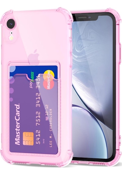 Teknomoda Apple Uyumlu iPhone Xr Kılıf Kartlıklı Anti Şok Korumalı Şeffaf Silikon Pembe Pembe
