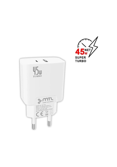 45w Turbo Type-c Ve Usb Çift Girişli Ev Şarj Cihazı Qc 4.0 Mt-a1752
