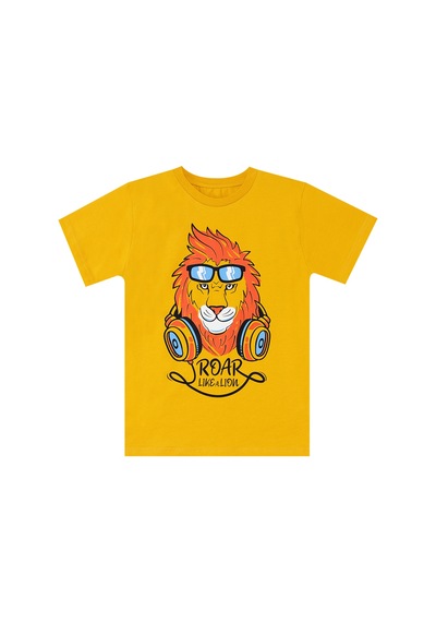 Aslan Sarı Erkek Çocuk Cep Detaylı Yazlık T-shirt Kapri Şort Takım