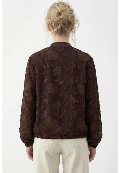 Shade Kadın Fermuarlı Şifon Empirme Oversize Ceket 2913 60286024 - Acı Kahve Kahverengi