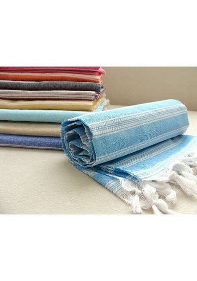 Mavi %80 Pamuk 175x96cm Peştemal Püsküllü Banyo Havlusu M1 Mavi
