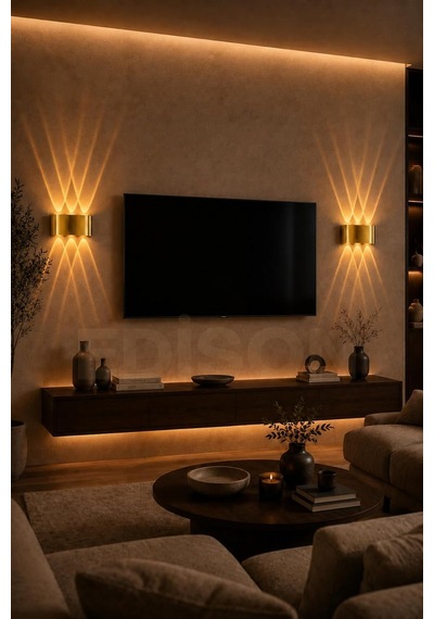 Tr Gold Led Aplik, Amber Işık, Modern Dekoratif Duvar Lambası, 18x9.5 Cm, İç Mekan Aydınlatma Diğer