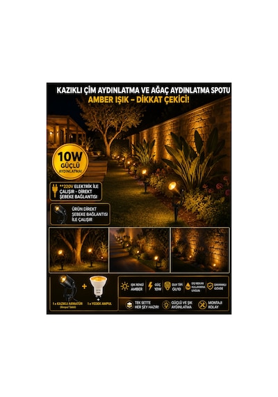 220v Amber Kazıklı Çim Ve Ağaç Aydınlatma Spotu,çim Spotu,bahçe Lambası,dış Mekan Aydınlatma,modern Spot Lamba Bahçe Dekor Lambası,ağaç, Çim Ve Peyzaj Aydınlatma Armatürü Amber