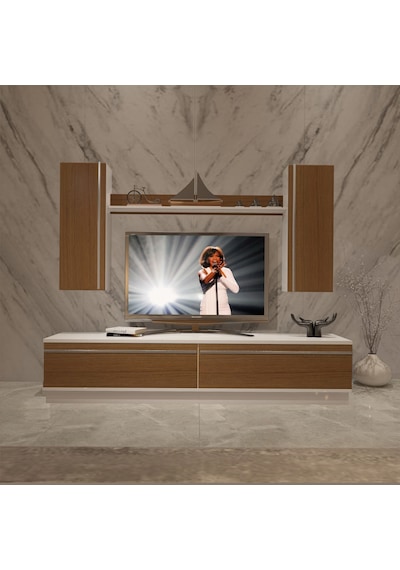 Decoraktiv Eko 5db Mdf Std Tv Ünitesi Tv Sehpası Beyaz - Ceviz