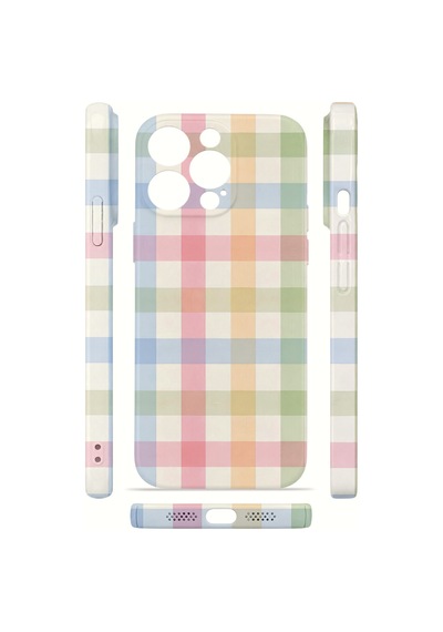 Apple iPhone Uyumlu 12 Pro Max Vorian İnce Kamera Korumalı Mika Kılıf Pastel Gingham Pastel Gingham Mika