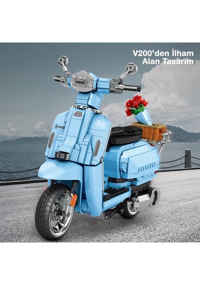 Reobrix Creator 11037 Retro Scooter Lambretta V200 Special Mavi Yaratıcı Yapı Blok Seti Building Blocks - 1169 Parça