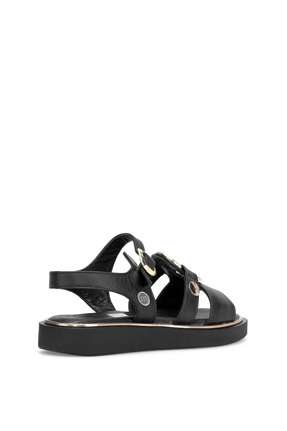 Mammamia D26ys-5290 Kadın Hakiki Deri Tokalı Düz Taban Comfort Sandalet Siyah Siyah