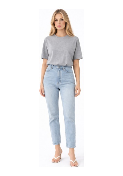 Qu Style Premium Basic Oversize Kadın Tişört Yumuşak Dokulu Günlük Rahat Kalıp T-shirt Gri