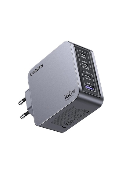 Ontech - Ugreen Nexode Pro 160w Gan Hızlı Şarj Cihazı 100w Kablolu Type-c Qc Pd 3xusb-c 1xusb-a Gri -