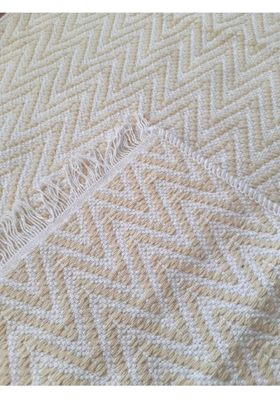 Pamuklu Cotton Kilim Çift Taraflı Yıkanabilir Dekoratif 80x150 - Sarı V1 Siyah - Beyaz