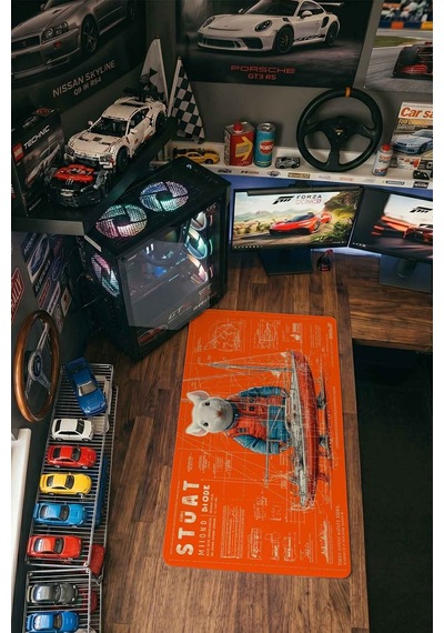 Beyaz Fare Yelkenli Tekne Blueprint 40x90 Cm Oyuncu Mousepad Kaymaz Taban Büyük Boy Siyah