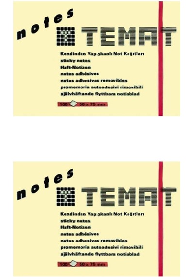 Temat Yapışkanlı Not Kağıdı 50x75 MM Pastel Sarı 2'li
