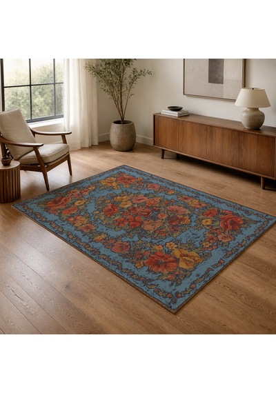 Kartela Halı Karabağ Halı Jüt Taban Dokuma Halı Mavi - 80 X 120 Cm