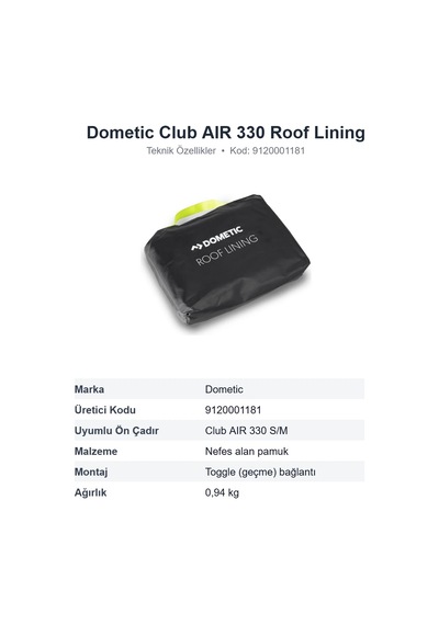 Dometic Club Aır 330 Ön Çadır Tavan Astarı Roof Lining 9120001181