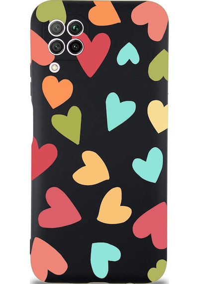 Huawei P40 Lite İle Uyumlu Tropikal Kalpler 0214b Tasarımlı Siyah Lansman Kılıf Çok Renkli