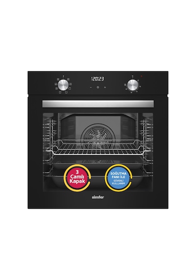 Simfer 8208 9 Fonksiyon QS Siyah Cam Ankastre Fırın Power Turbo Dijital