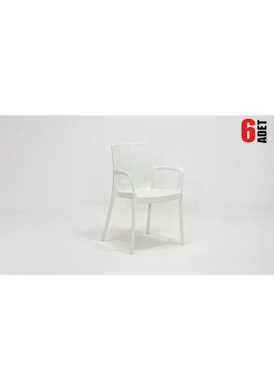 6 Adet Rattan Kollu Beyaz Sandalye Balkon Bahçe Teras Beyaz