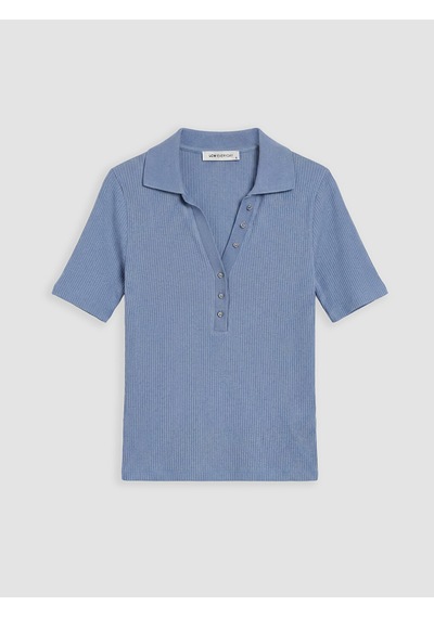 Lcw Everyday Mavi Polo Yaka Kadın Fitilli Tişört
