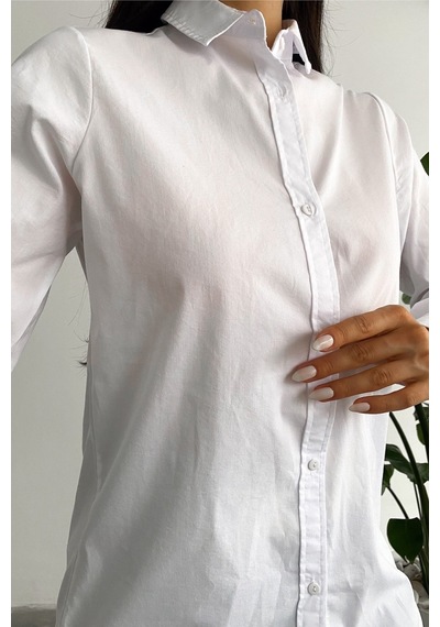 Femelle Kadın Beyaz Yeni Sezon Slim Fit Basic Gömlek