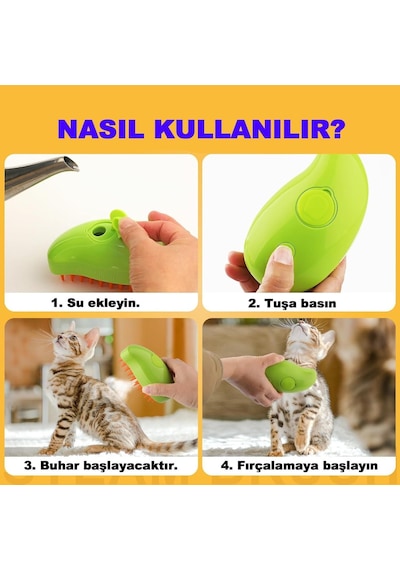 Robeve Şarjlı Buharlı Evcil Hayvan Fırçası, Silikon Yumuşak, Kedi Ve Köpek İçin Kedi Bakım Fırçası