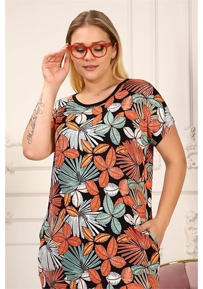 Dip Moda Kadın Likralı Ensek Kumaş Büyük Beden Elbise Dpaysl42 Çok Renkli