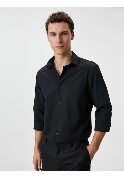 Koton Slim Fit Gömlek Yarım İtalyan Yaka Düğmeli Dokulu Siyah 4sam60015hw 4SAM60015HW999 Siyah Koton Slim Fit Gömlek Yarım İtalyan Yaka Düğmeli Dokulu Siyah 4sam60015hw 4SAM60015HW999 Siyah