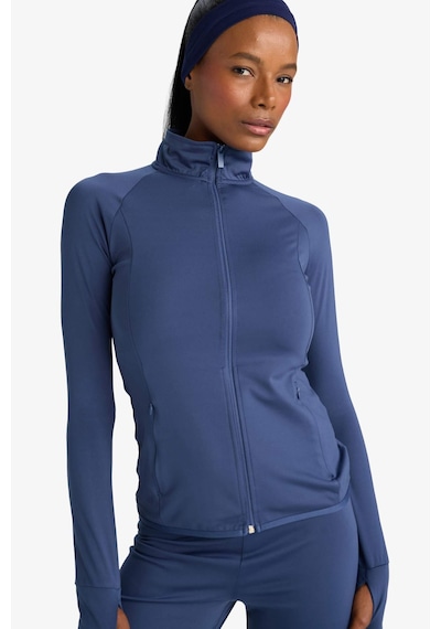 Defacto Defactofit Fitted Vücuda Oturan Ultra Soft Dik Yaka Çift Cepli Parmak Detaylı Fermuarlı Spor Hırka B3985ax25auın231 Indigo