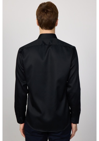 Tudors Slim Fit Siyah Non-ıron %100 Pamuk Doğa Dostu Ekoteks Belgeli Ütü Gerektirmez Gömlek-29750 Siyah