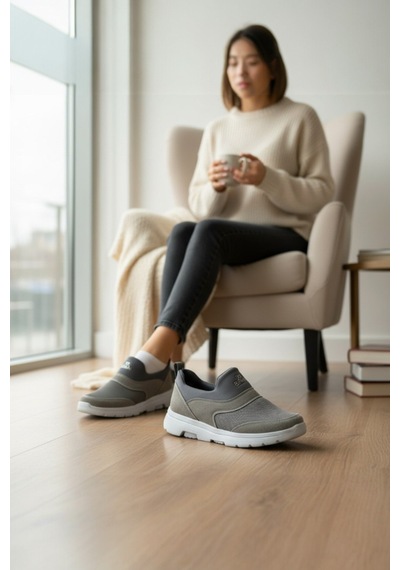 Enoch Erkek Bağcıksız Pratik Yürüyüş Ayakkabısı - Fileli Rahat Kalıp Slip-on Gri