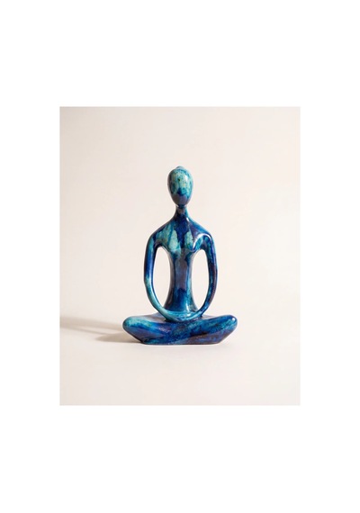 Dekoratif Yogacı Heykeli Mavi 23x14 Cm Meditasyon Yoga Figürü, Modern Biblo Ve Masaüstü Dekor Objesi