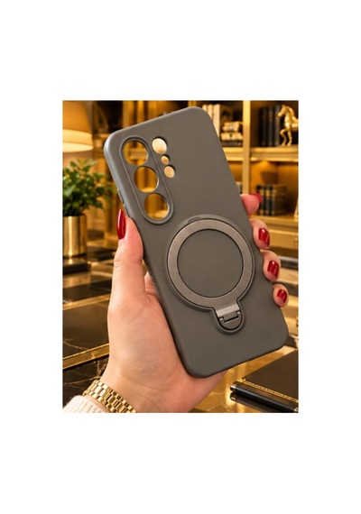 Samsung S26 Ultra İle Uyumlu 360 Derece Dönebilen Kalın Metal Magsafe Halka Stantlı İçi Kadife Korumalı Ultra Lüx Premium Silikon Kılıf Koyu Gri Samsung S26 Ultra İle Uyumlu 360 Derece Dönebilen Kalın Metal Magsafe Halka Stantlı İçi Kadife Korumalı Ultra Lüx Premium Silikon Kılıf Koyu Gri
