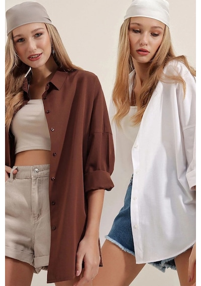 Hiccup Bdart Oversize Uzun Kollu Poplin Gömlek Kahverengi Ab