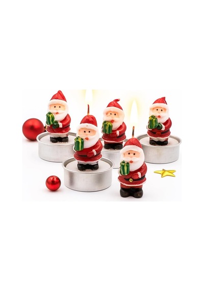Yılbaşı Temalı Noel Baba Figürlü Mum Seti 4 Lü Yılbaşı Mumu, Yılbaşı Hediyesi, Yılbaşı Sofra Süsleme 50 x 22
