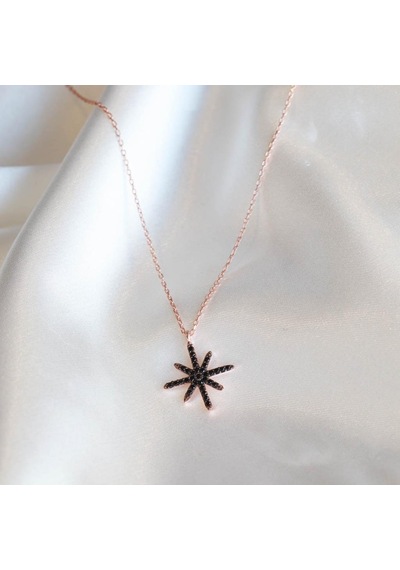 Siyah Zirkon Taşlı Rose Gold Kaplama Gümüş Kolye Gümüş