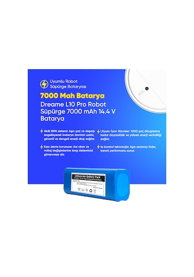 Dreame L10 Pro Robot Süpürge 7000 Mah 14.4 V Batarya  Uyumlu Uzun Ömürlü, Yüksek Performans Pil