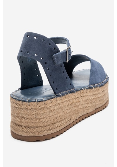 Luvishoes Serez Kot Mavi Süet Hakiki Deri Kadın Hasır Dolgu Taban Sandalet Mavi