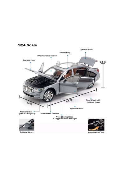 Scowetto Bmw 760 Araba Bmw 7 Serisi Araba 1:24 Diecast Metal Model Araba Koleksiyon Araba Sesli Işıklı